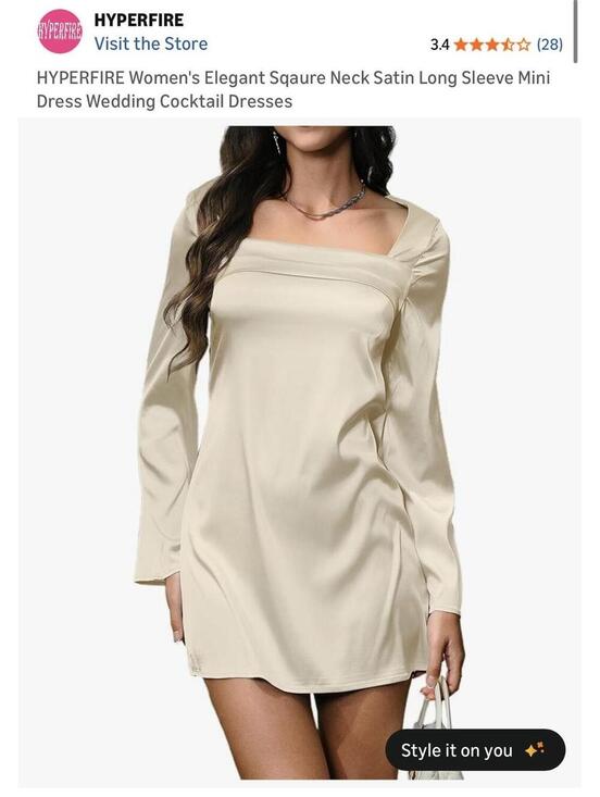Dresses & Skirts - HYPERFIRE Women's Elegant Square Neck Satin Long Sleeve Mini Dress